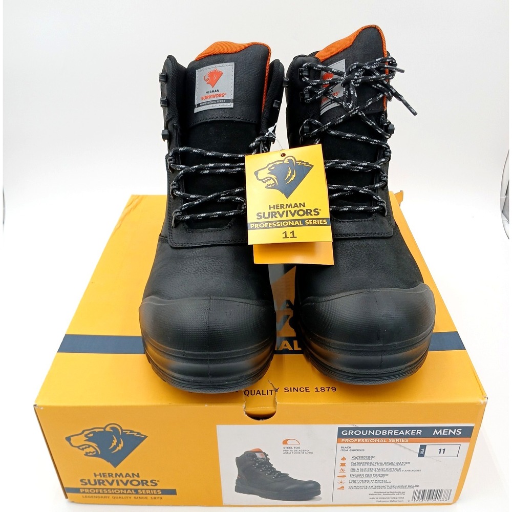 Herman Survivors groundbreaker‎ Steel Toe leather waterproof Work Boots Black 11